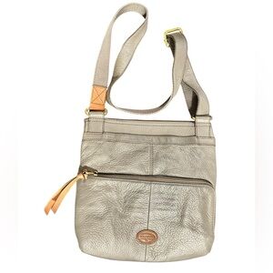 FOSSIL Morgan Traveler Bag Gray Pebbled Cowhide Leather Long Crossbody Strap